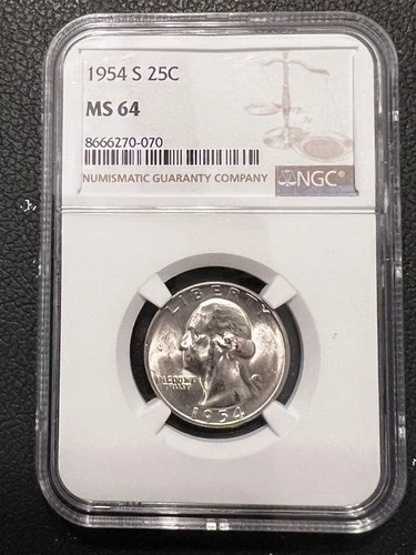 1954-S Silver Washington Quarter NGC Graded MS 64