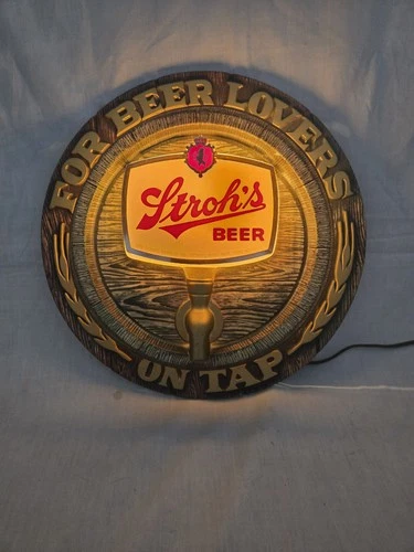 Vintage 1970s Strohs Beer Lighted Sign 14.5" x 5" Wall Mount  Bar Decor Man Cave