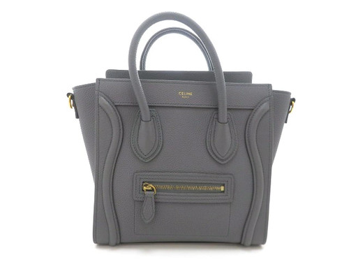CELINE Luggage Nano Shopper Shoulder Bag Leather Gray Women's #DB1899