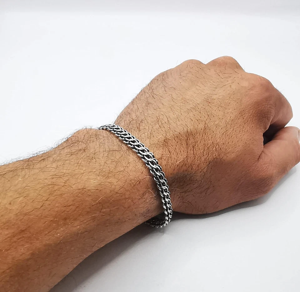 Bracciale Vintage Argento Sterling 925 Fatto a Mano 8,26" Gioielli Regalo... - Immagine 4 di 4