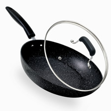 Non Stick Frying Pan 24/32 CM Wok with Lid Ceramic Induction Gas Electric Hob