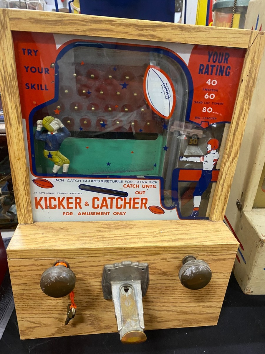 Vintage Kicker and Catcher Football Countertop Coin Op Skill Game