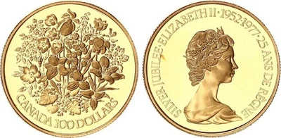Kanada 100 Dollar Gold 1977 25 Jahre Silber Jubiläum Elisabeth 1/2 Unze   141797 - Bild 1 von 4