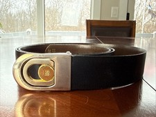 Vintage Pierre Cardin Men's Leather Belt Black Two Tone Logo Buckle 38