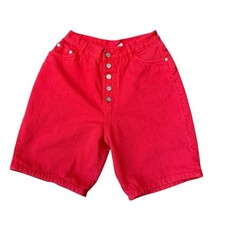 Vintage Women's Gitano Size 13/14 Red Button-Up High-Waist Shorts 1980 s