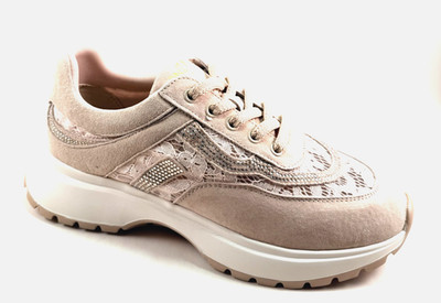 Lonza 212435 Beige Leather Embellished Fashion Lace Up Sneaker
