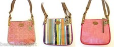 NEW FOSSIL KEYPER STRIPES+RED COATED CANVAS+PLASTIC PURSE,CROSSBODY,BAG