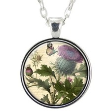 Scottish Thistle Flower Pendant Necklace, Scotland Flower Handmade Jewelry