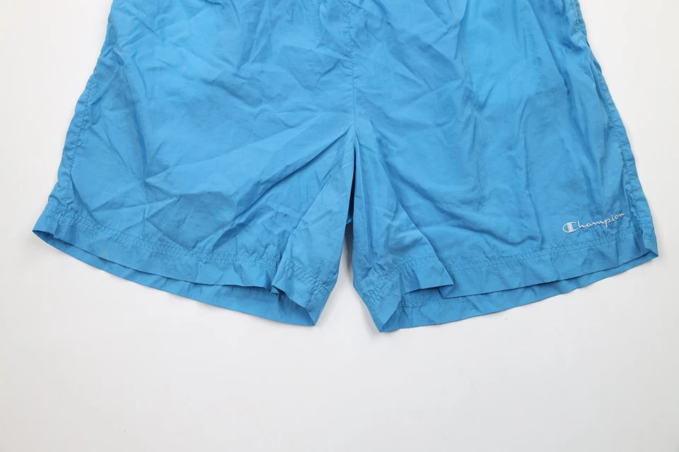 Pantalones Cortos Vintage Años 90 Champion Para Mujer Talla 2XL Desteñidos Deletrear Azul Nylon Foto 3 de 4