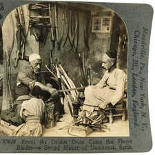 Sword Maker Damascus Syria Stereoview 1920s Man Grinding Blade Shop Photo A2069
