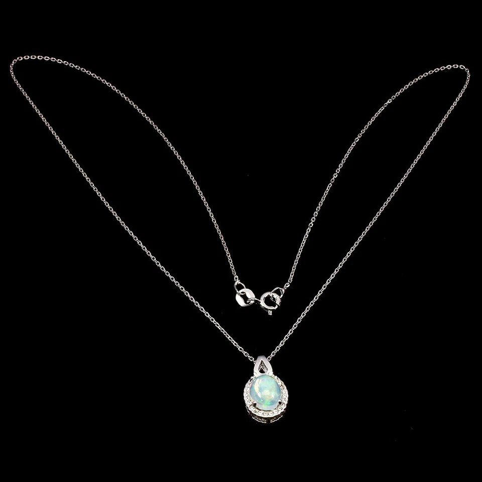 Collana In Argento 925 Con Opale Fuoco Ovale 9x7mm E Gemma Topazio 18 Pollici - Immagine 3 di 4