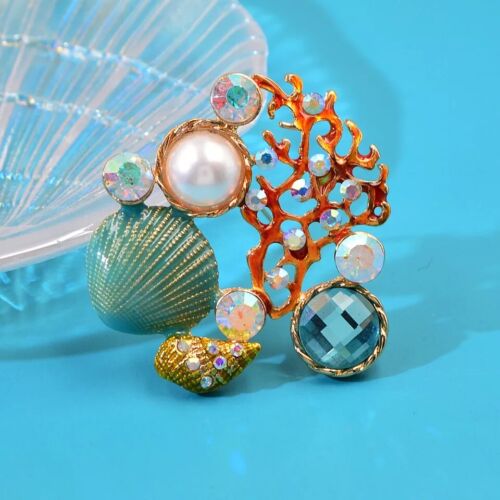 ZARD Under The Sea Coral Shell Enamel Brooch with Enamel and Crystal Summer Pin - 第 1/6 張圖片