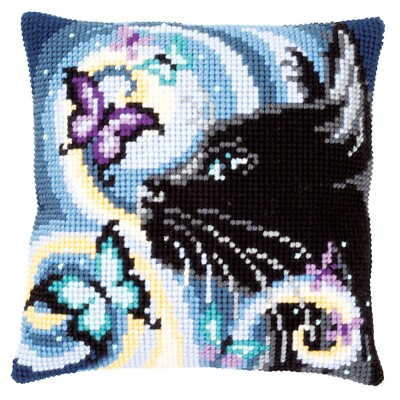 Vervaco ~ Kissen Kreuzstich Kit ~ Katze mit Schmetterlingen