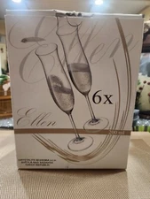 6 Pack Crystalite Bohemia 200ml Ellen Collection Champagne Flute Glasses 