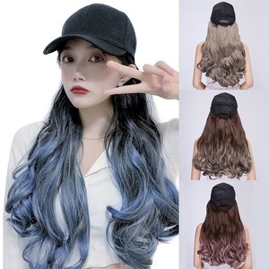 Baseball Cap Hat With Hair Long Natural Curly Hair Wigs Caps For