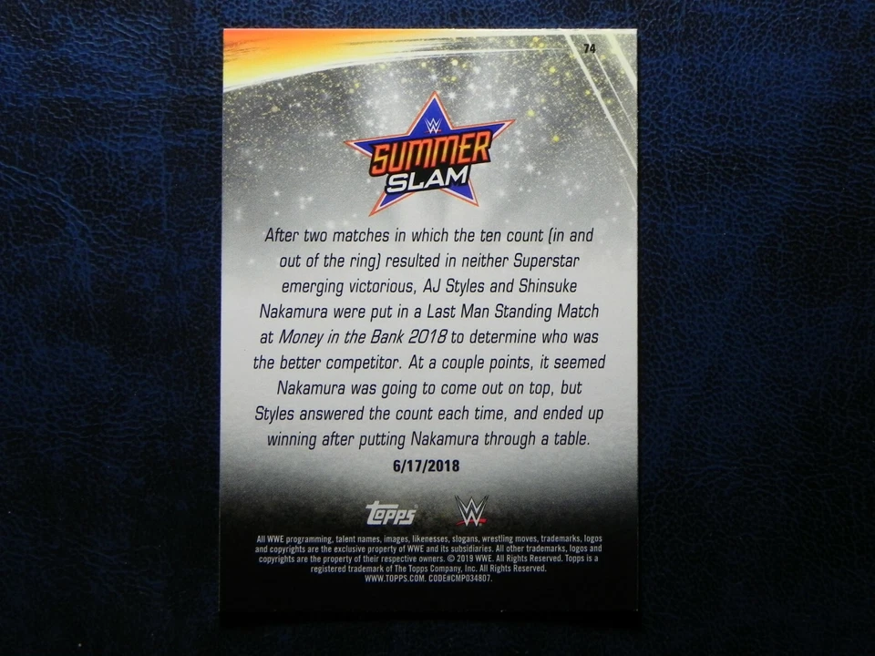 2019 Topps WWE Summerslam BRONZE #74 AJ Styles - Image 2 of 2