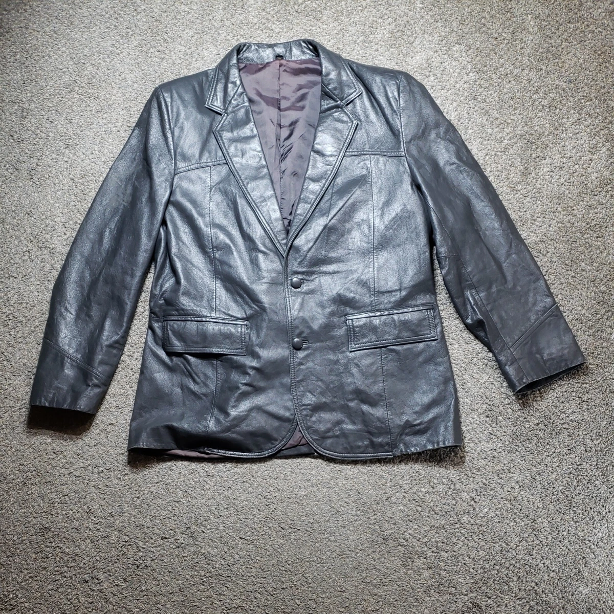 Pioneer Wear Leather Jacket Mens 46 Grey Button Pockets eBay