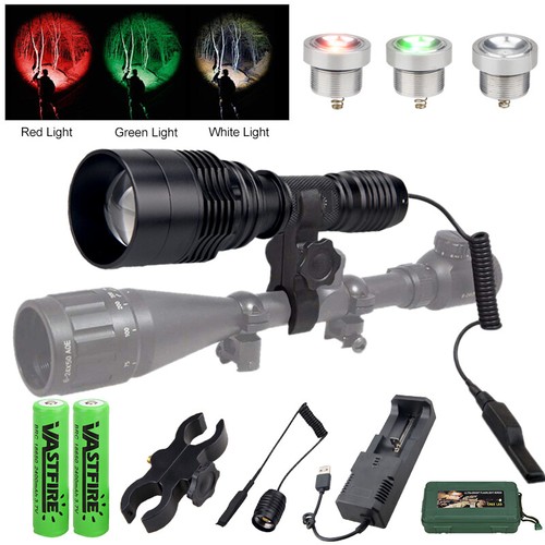 10000Lm Red+Green+White Zoom Hunting Air Torch Lights Scope Mount Lamp - Picture 3 of 19