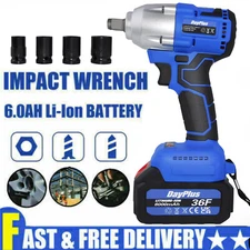 Dayplus 2 IN 1 Cordless Electric Impact Wrench Gun 1/2'' Driver Li-ion Battery