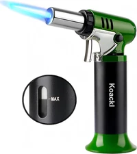 Refillable Butane Torch with Fuel Gauge & Safety Lock - Adjustable Flame - Perfe