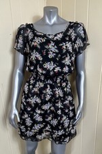 Express Short Sleeve Mini Dress Womens S Black floral Chiffon Elastic waist