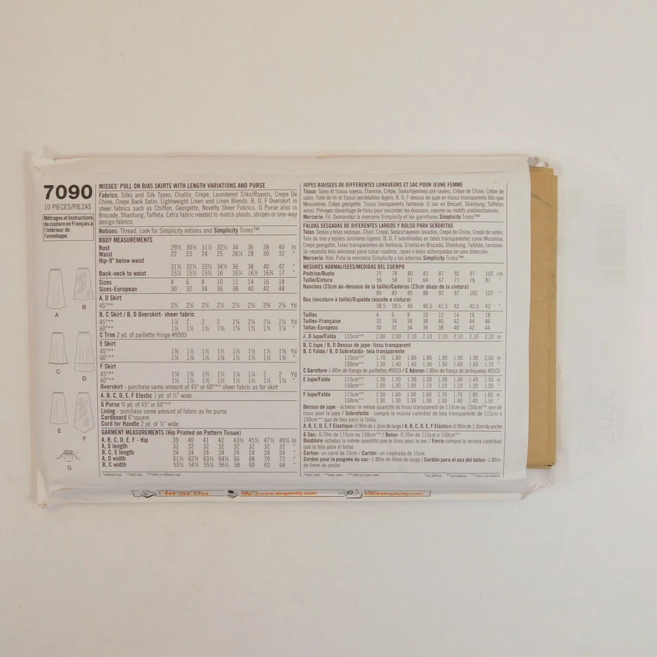 Simplicity 7090 Misses Skirts Purse Sewing Pattern Size 12-18 Uncut Pull on Bias - Image 3 of 4