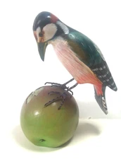 Hand Carved Painted Wooden Downy Woodpecker Bird Figurine Sculpture