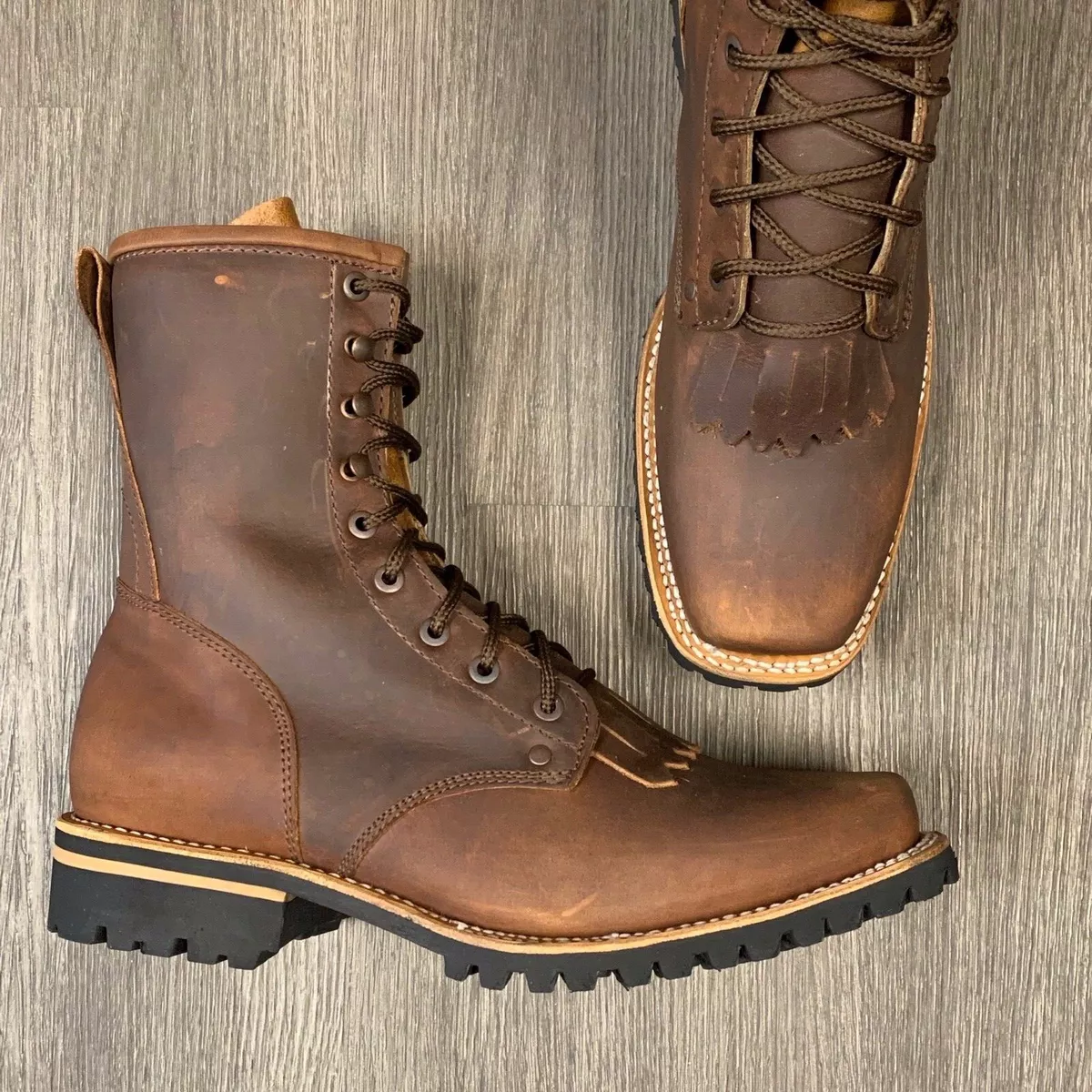 MEN&#039;S LACER BOOTS WESTERN SOFT BROWN LEATHER RUBBER SOLE SOFT SQUARE T eBay