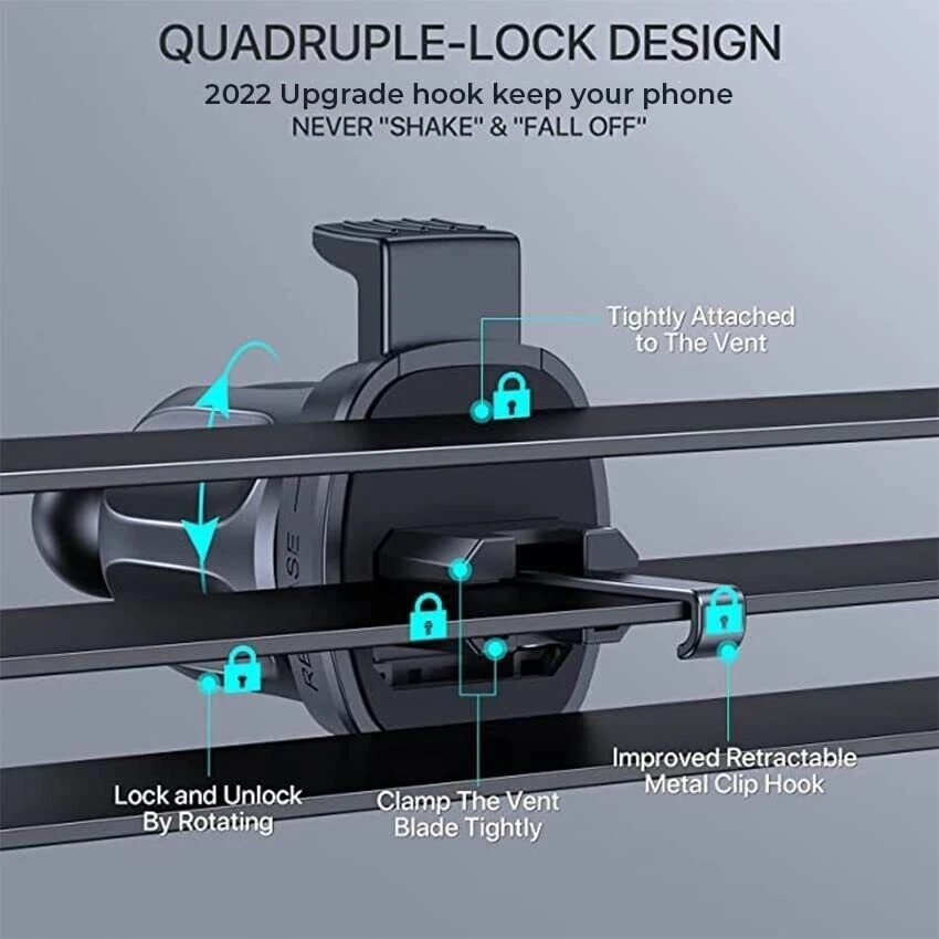 Car Phone Holder Mount Vent Grip Lock System 360° Rotation For iPhone Samsung - image 4 of 4