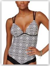 Hula Honey Womens Printed Push up Swim TOP ONLY Black/white XS M NWT