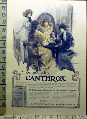 1913 CANTHROX HAIR SHAMPOO CHICAGO WOMAN HEALTH BEAUTY VINTAGE ART AD BK93
