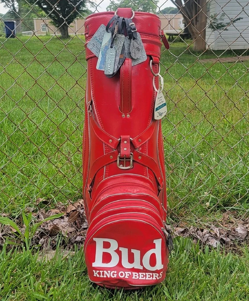 Vintage Budweiser Nylon Free Stand Cart Golf Bag Red King Of Beers Rain