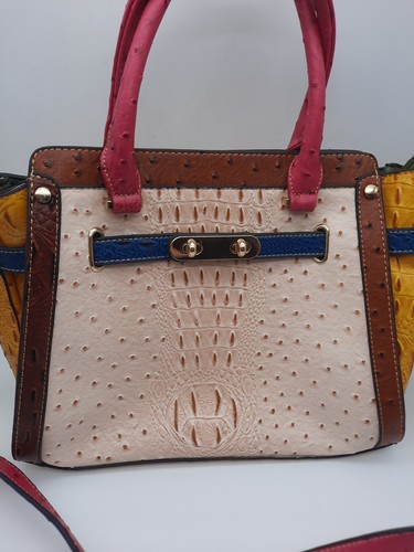 LE MIEL Faux Crocodile Pattern Purse Colorful Block NWT Top Handle & Strap - Picture 3 of 21