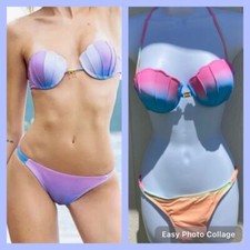 Womens Vintage Unbranded Gradient Seashell Two Piece Bikini Swimsuit L Large