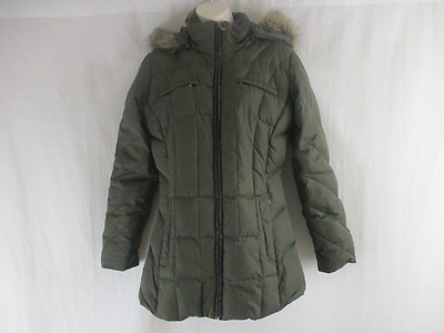 Larry Levine quilted Gray puffer hooded zip up down filled coat jacket size  XS