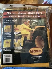 Boss XXXL Yellow Three Piece Rainsuit Fabric Lined Jacket Bibs Commercial