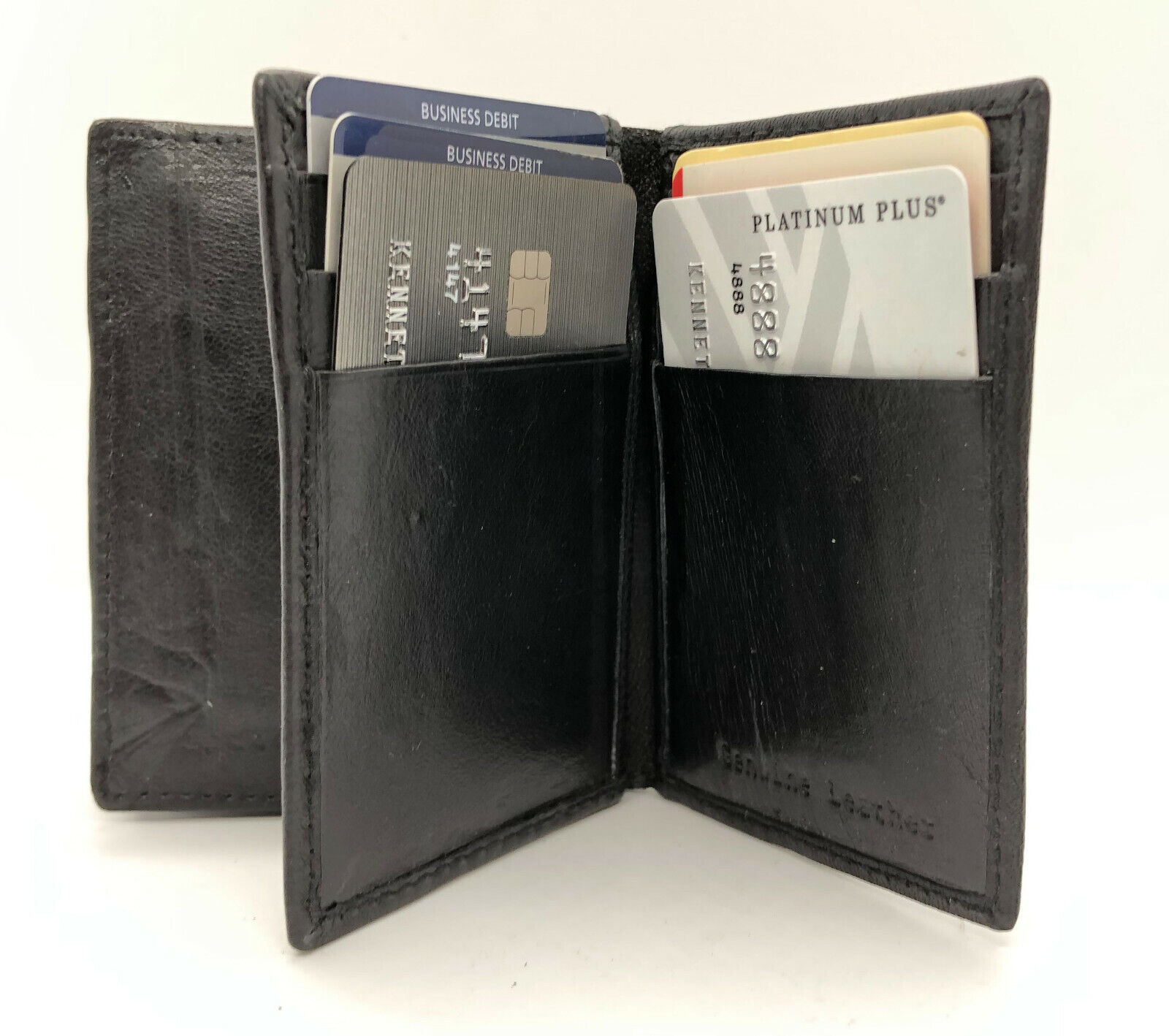 Black Genuine Leather Men's Bifold Wallet Center Flap Card Holder for ...