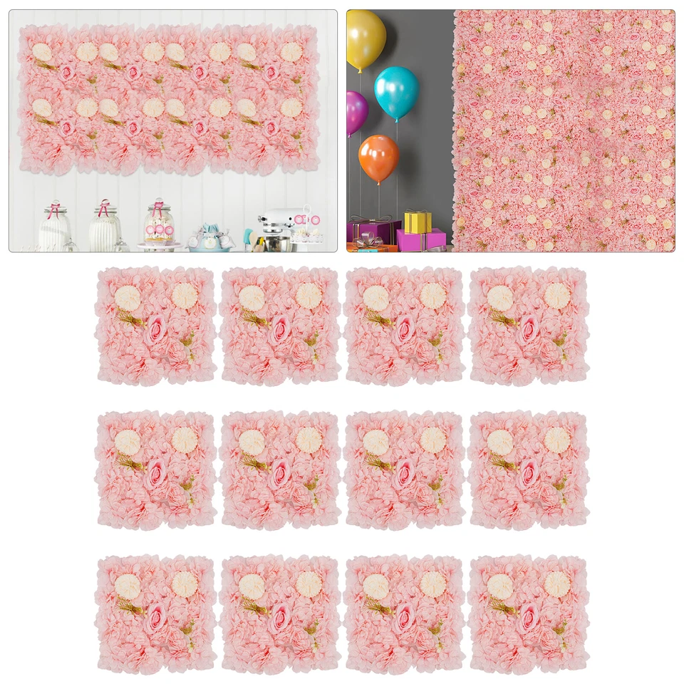 Panel de pared de flores 3D-12 piezas fondo de pared de flores artificiales rosa de seda boda Foto 3 de 4