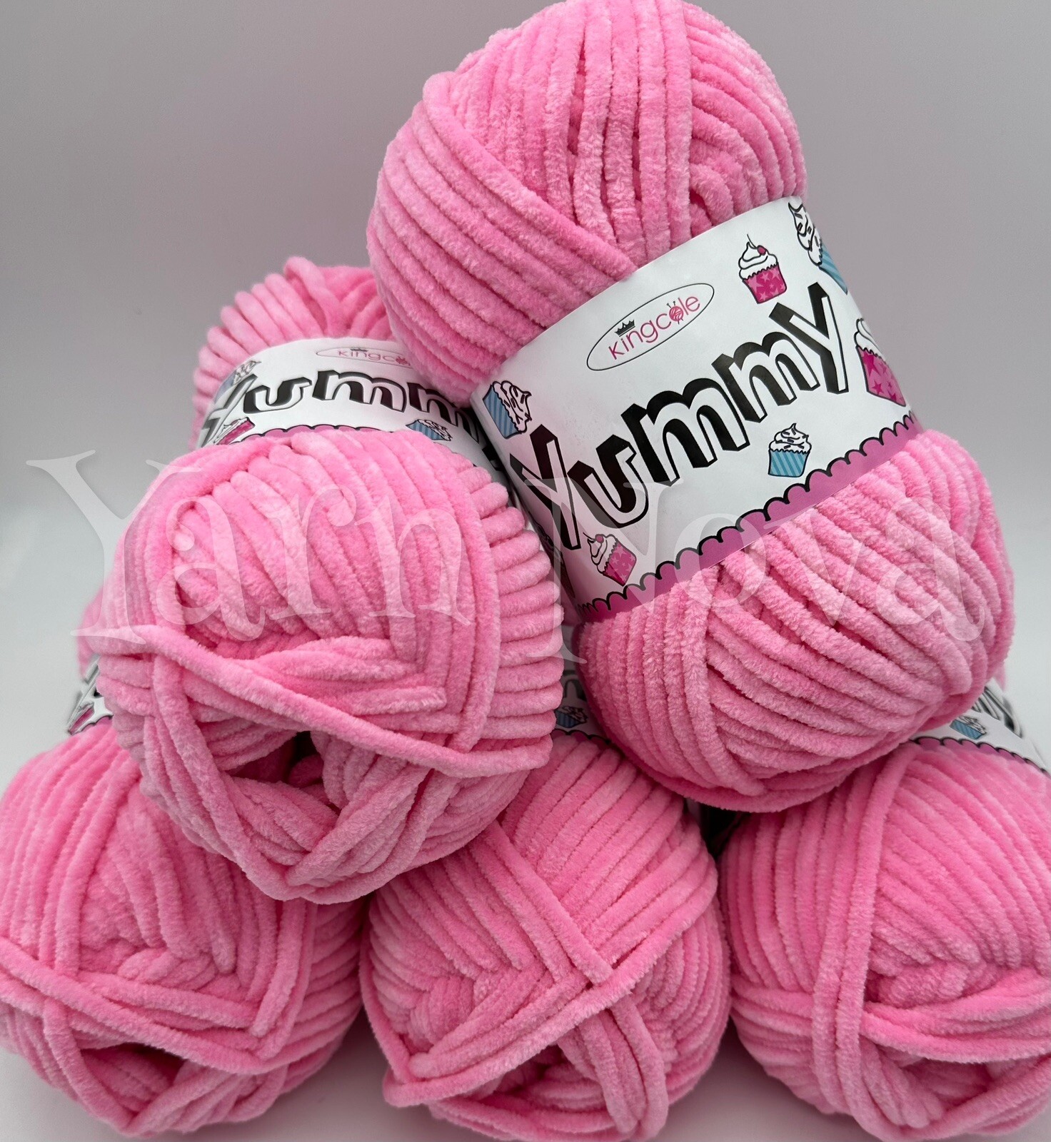 King Cole Yummy Chenille Knitting Crochet Yarn Wool - 5x100g Balls - 3463 Pink
