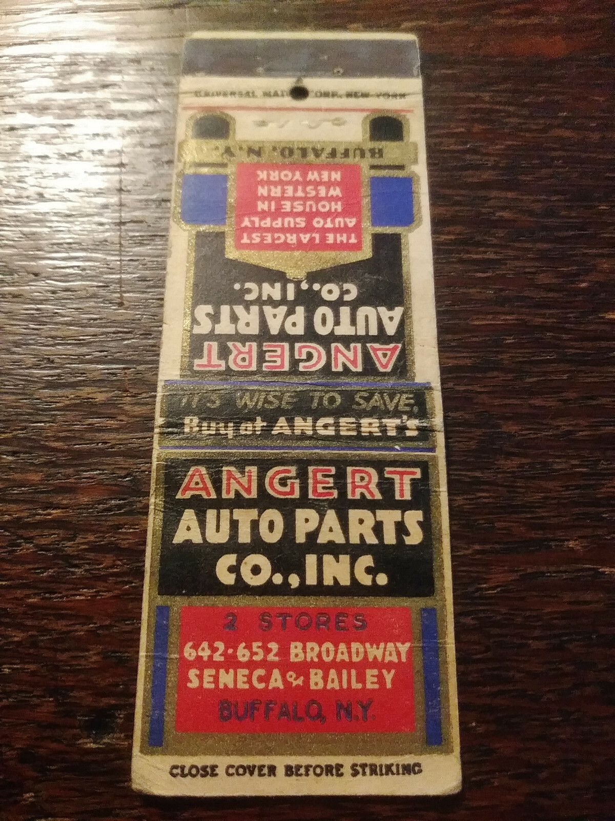 Vintage Matchcover Angert Auto Parts, Buffalo, NY GG eBay