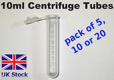 10ml Centrifuge Tubes, Plastic Round Bottom, Centrifugal, push cap  - UK Stock