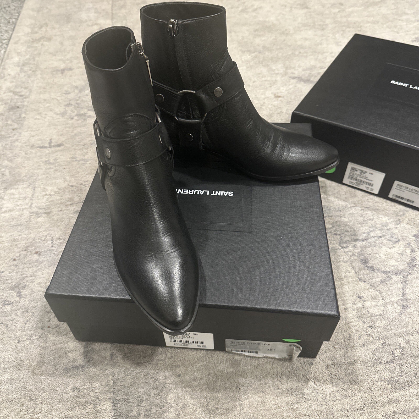 autentici stivaletti da cowboy SAINT LAURENT in pelle nera WEST 45 cinturino cerniera 36 5