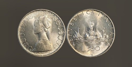 ITALIEN 500 Lire 1966 R - Silber 0,835 - Columbus's Ships - aUNC