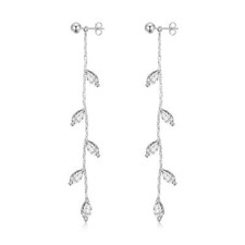 Silver Plated Leaf Dangle Earrings Created with Zircondia® Crystals