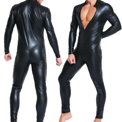 Shiny Leather Wetlook Men's Catsuit Cosplay Bondage Zipper Jumpsuit Full Body