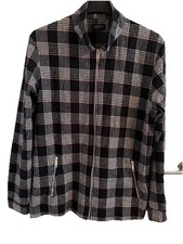 Boohoo Man Zip Shacket Size Large Black and White Check Long Sleeve