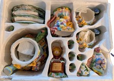 Vintage 1999 Mercuries Springtime Tea Set Bunny Garden Hand Painted 19pc NIB