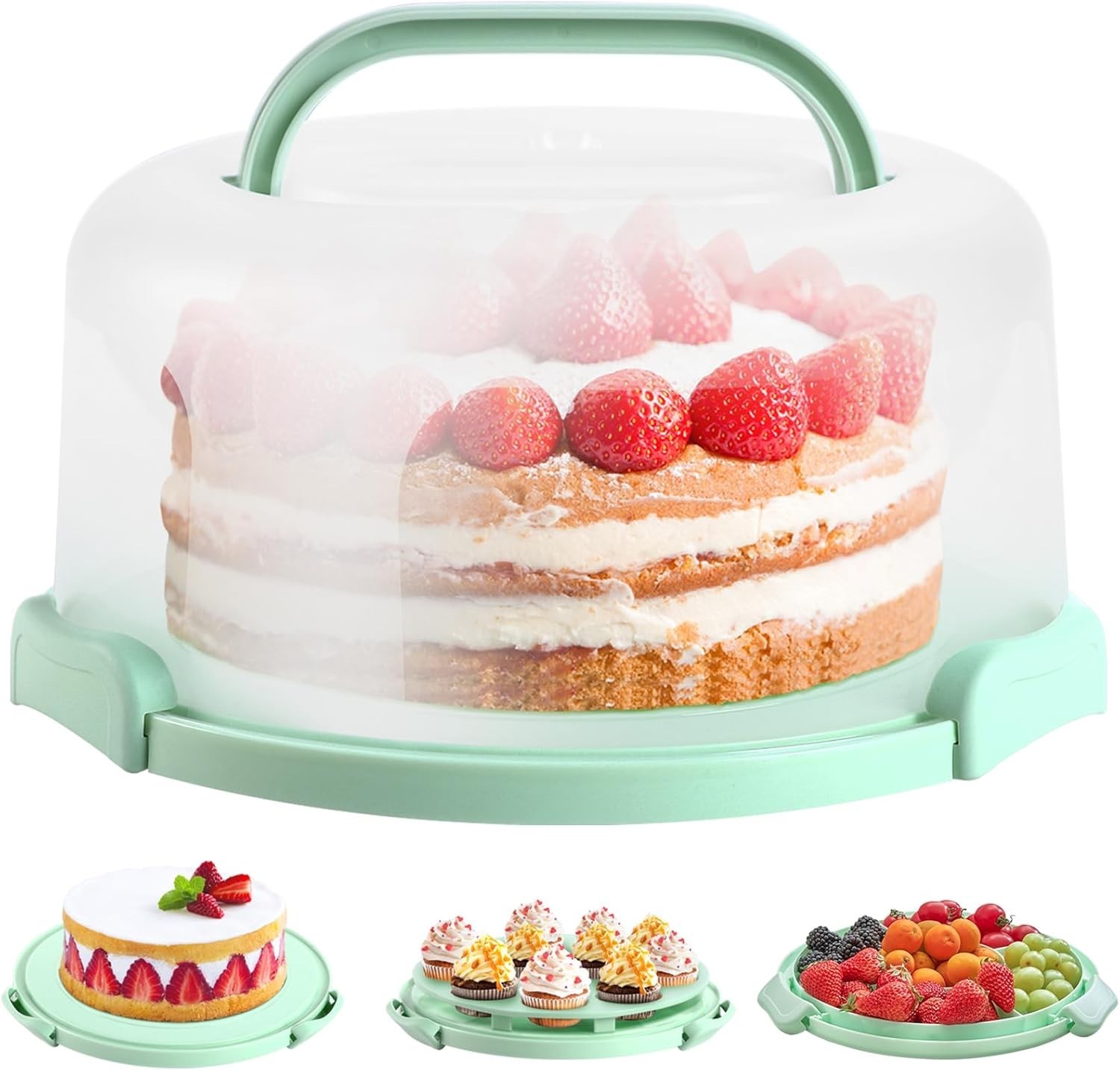 Cake Carrier with Lid Handle BPA-Free for 10 Inch Cakes and Cupcakes Transport
