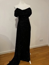 Damen Abendkleid lang Schwarz Glitzer Off-Sho...