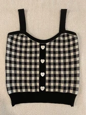 Black And White Checkered Crop Top Tank Top With Hear Buttons